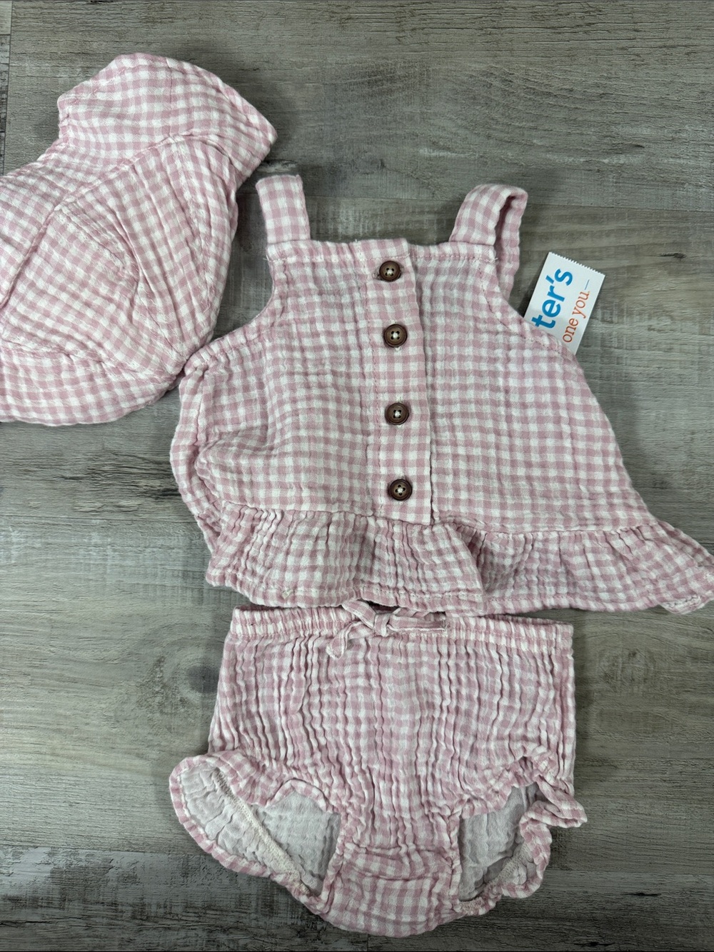 Carter's Pink Gingham 3-Piece Baby Set with Sun Hat